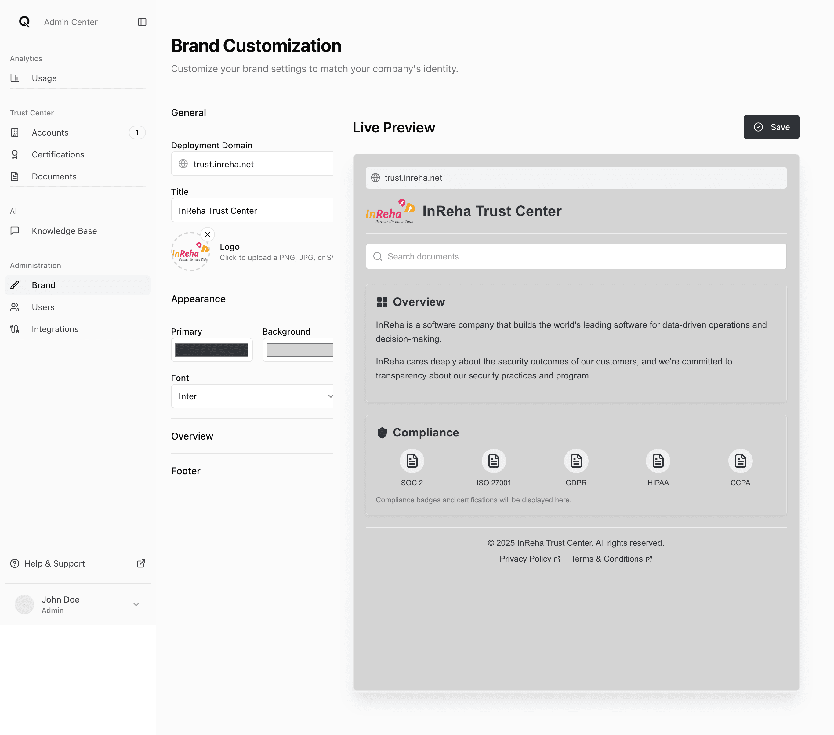 Brand Settings Interface