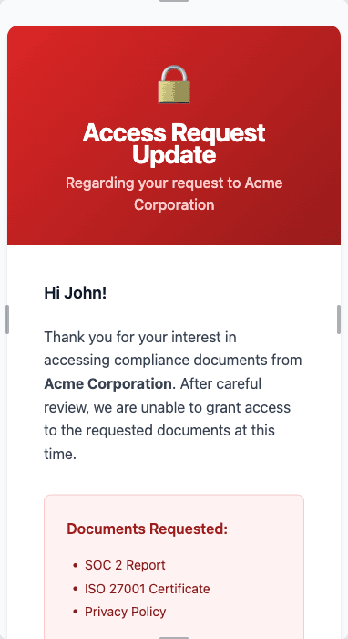 Access Rejected Email