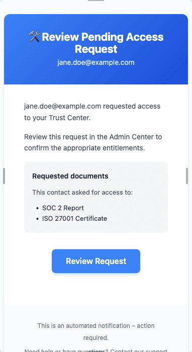 New Contact Pending Approval Email